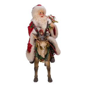 The Canton Christmas Shop 11.5" Fabriche Santa on Reindeer Figurine by Kurt Adler