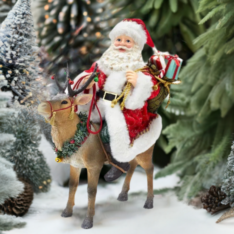 The Canton Christmas Shop 11.5&quot; Fabriche Santa on Reindeer Figurine by Kurt Adler