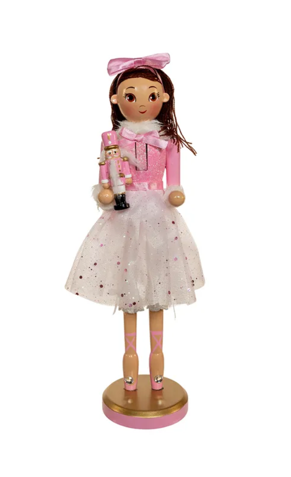 The Canton Christmas Shop 12" Clara Brunette Ballerina Nutcracker in bedroom