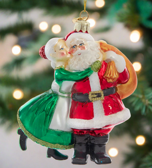 The Canton Christmas Shop Noble Gems Glass Santa and Mrs. Claus Kiss Ornament by Kurt Adler