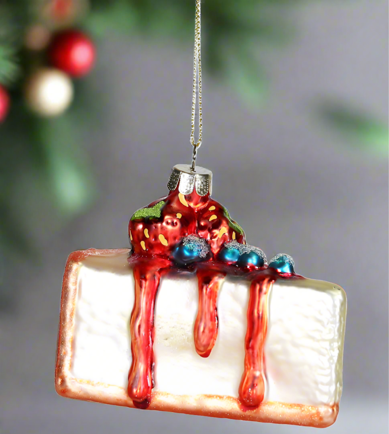 The Canton Christmas Shop Slice of Cheesecake with strawberries and blueberries glass food ornament