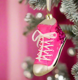 The Canton Christmas Shop Pink High Top Sneaker Ornament on Christmas tree