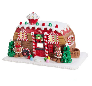 The Canton Christmas Shop 6" Gingerbread Camper LED House by Kurt Adler front view
