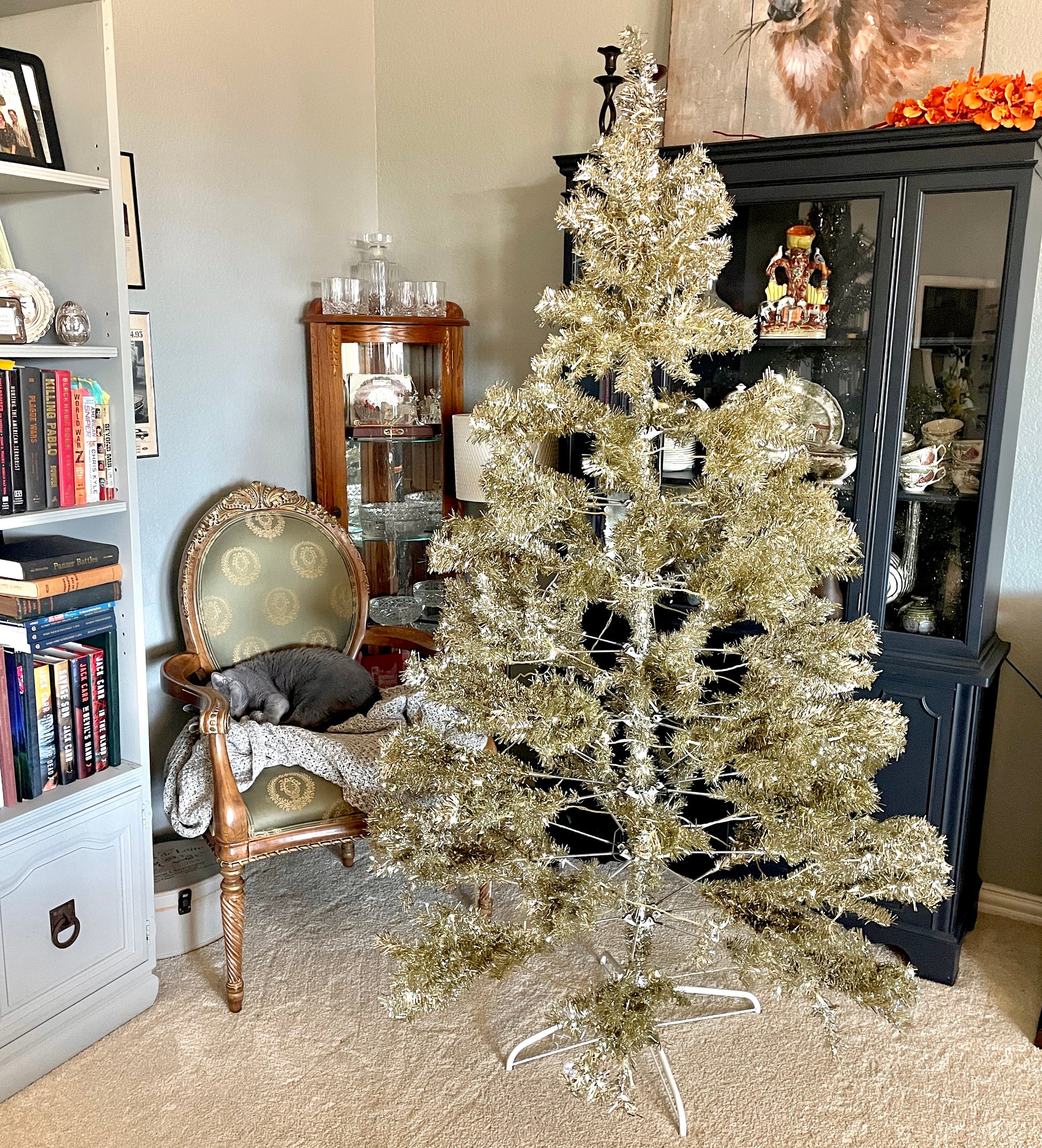 The Canton Christmas Shop Six Foot Prelit Champagne Tinsel Evergleam Style Retro Midcentury Christmas Tree