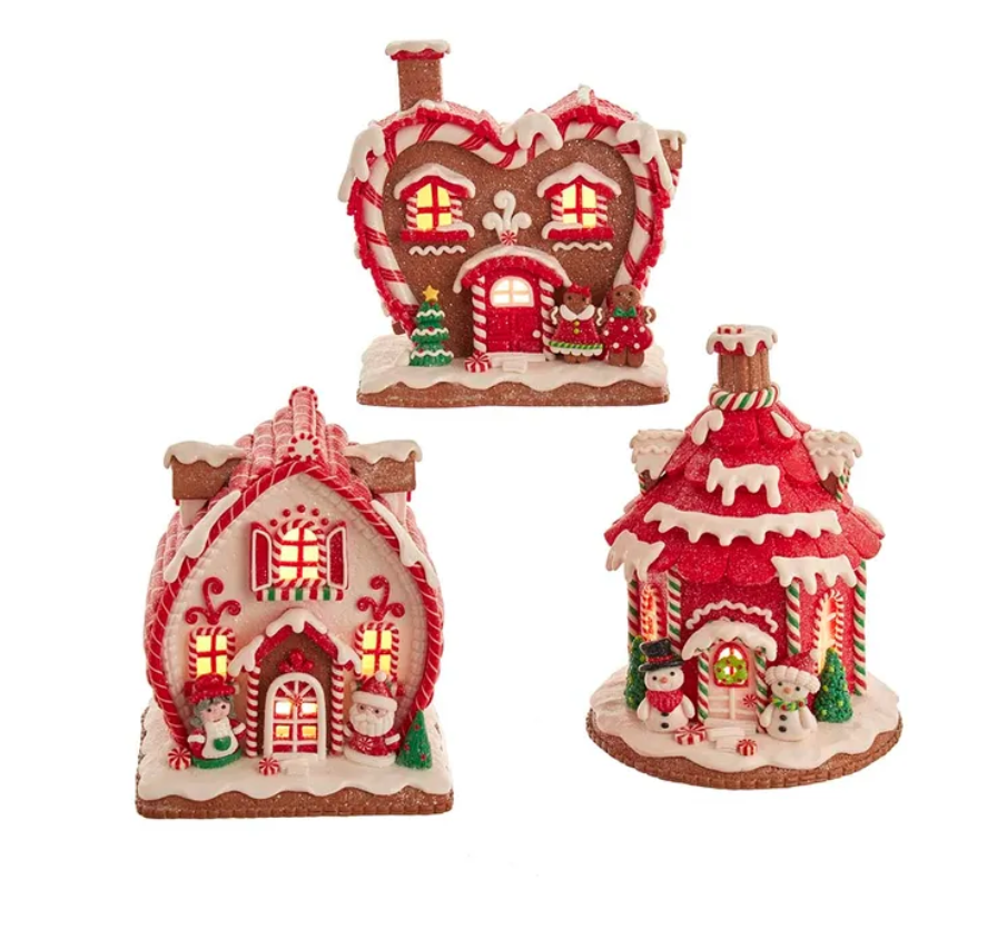 The Canton Christmas Shop 7" Red and White Gingerbread Houses, Assorted Shapes of Heart Octagon Per by Kurt Adler