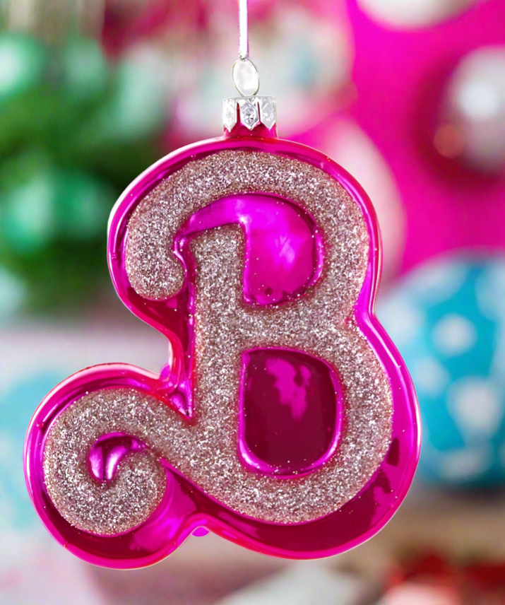 The Canton Christmas Shop Pink Glittered B Barbie Ornament by Cody Foster &amp; Co.