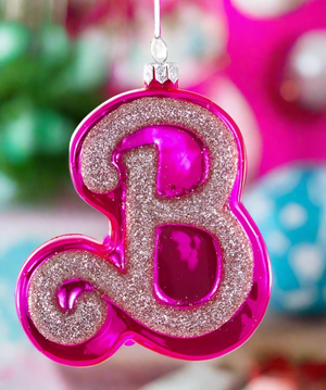 The Canton Christmas Shop Pink Glittered B Barbie Ornament by Cody Foster & Co.