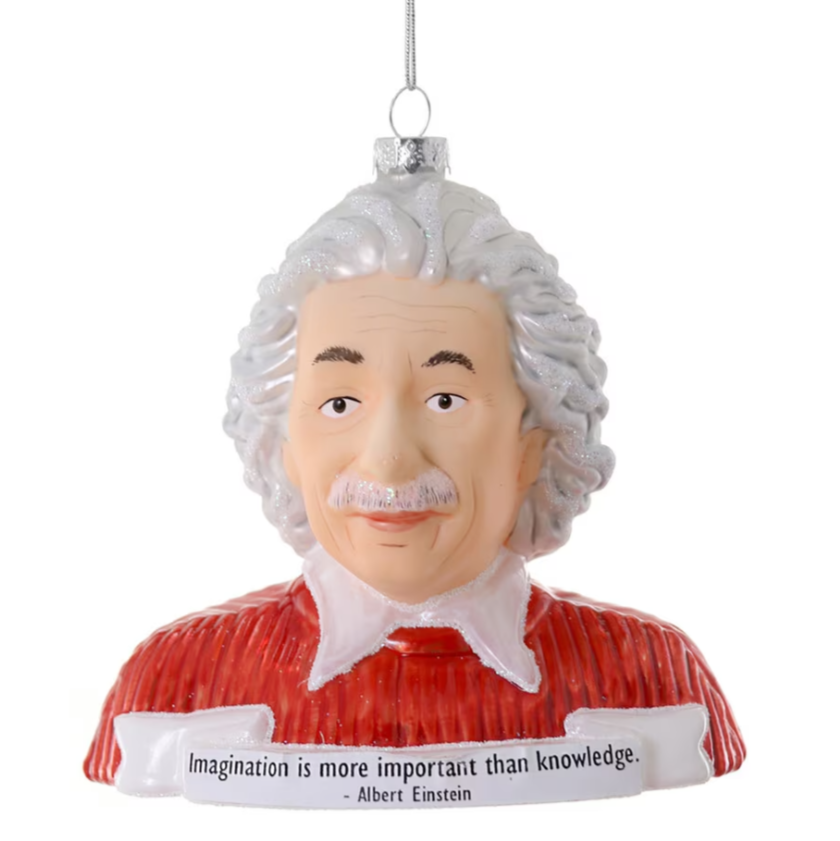 The Canton Christmas Shop Albert Einstein ornament nuclear physicist atom bomb wwII Germany imagination is more important than knowledge