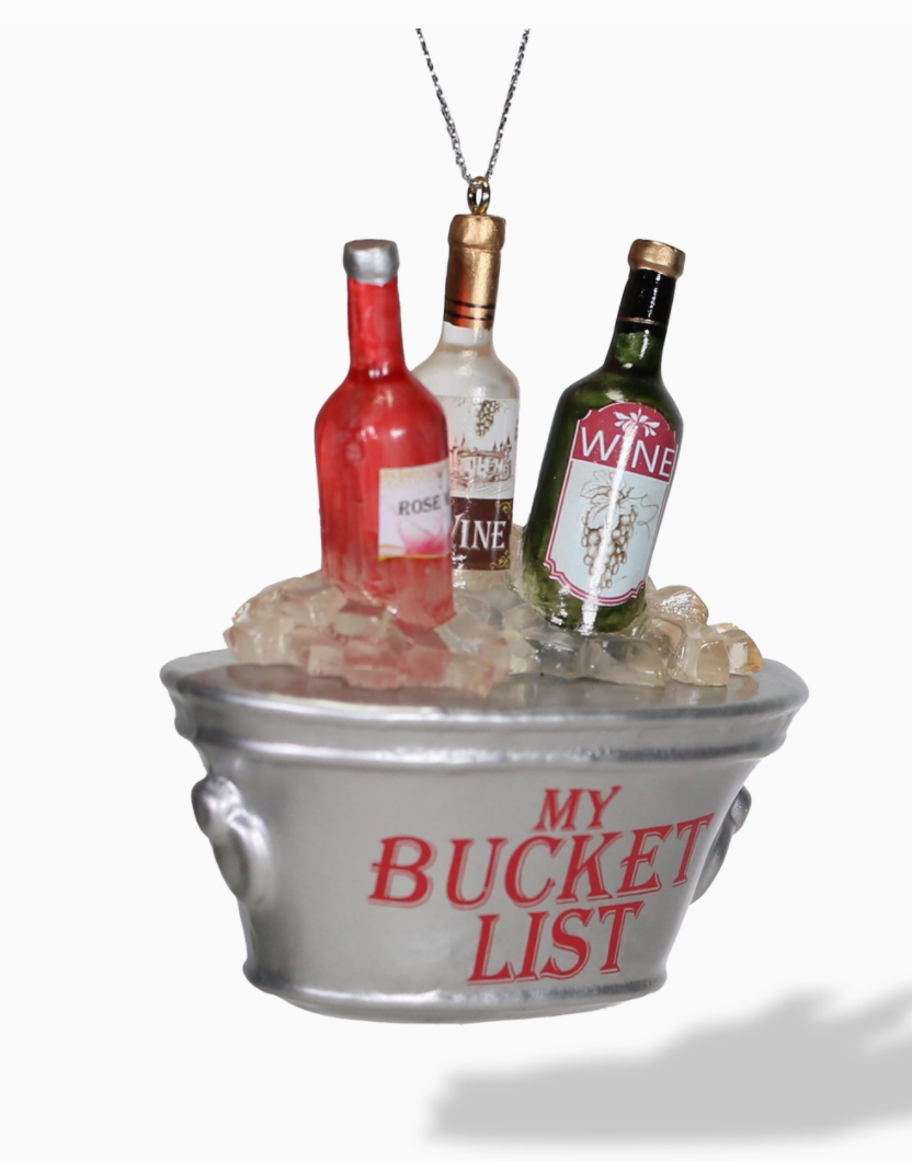 The Canton Christmas Shop Wine Bucket List Glass Ornament 