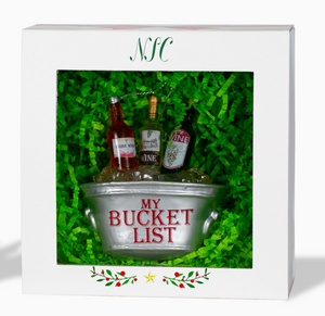 The Canton Christmas Shop Wine Bucket List Glass Ornament in gift box