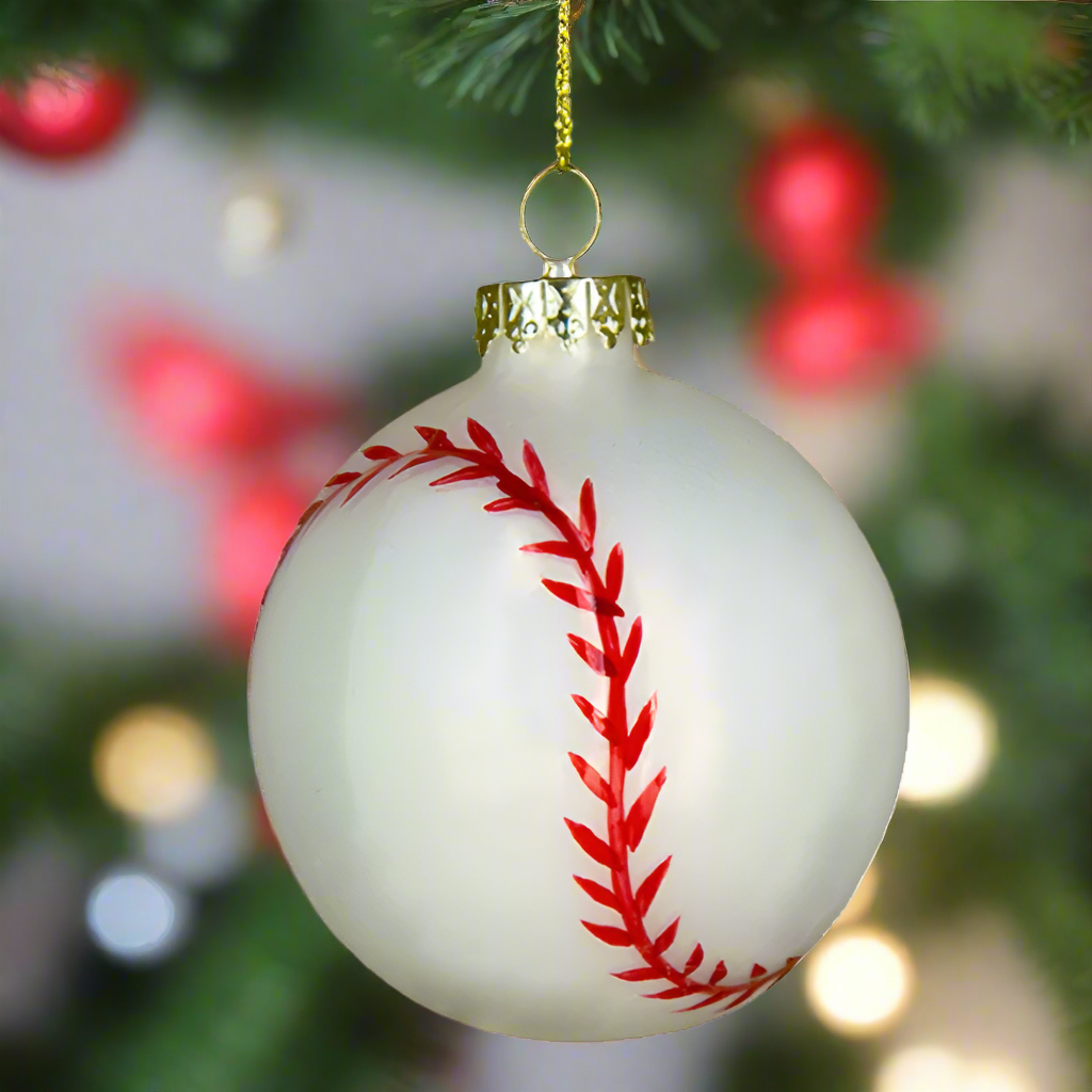 The Canton Christmas Shop Baseball Glass Ornament in gift box 