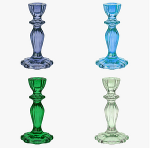 The Canton Christmas Shop Shades of Blue and Green Retro Midcentury Glass Candle Holders Candlesticks for holidays parties birthdays Christmas candles