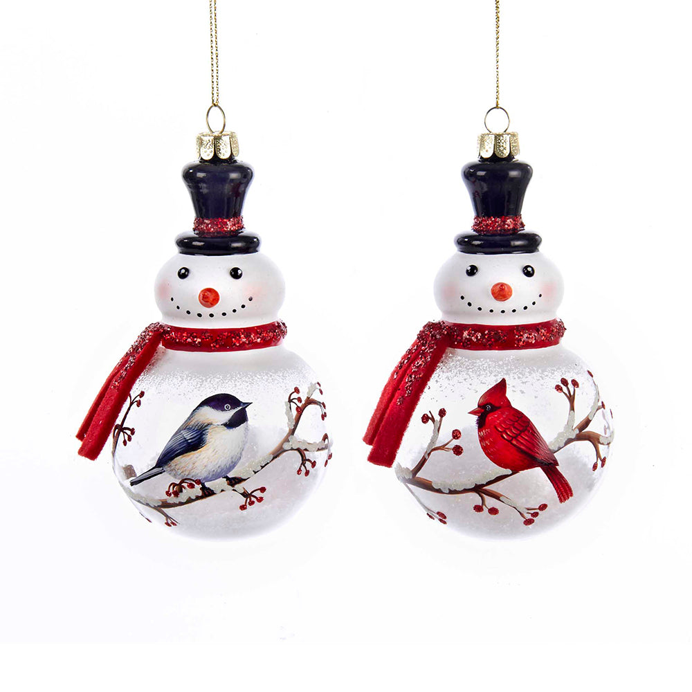 The Canton Christmas Shop Frosted Snowman with Cardinal and Chickadee Holiday Ornaments by Kurt Adler