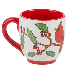 The Canton Christmas Shop Cardinal Red Bird Mug Christmas Hand painted by Glory Haus on white background