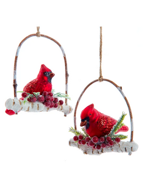 The Canton Christmas Shop Glass Birch Berries Cardinal On Branch Ornaments, 2 Assorted by Kurt Adler