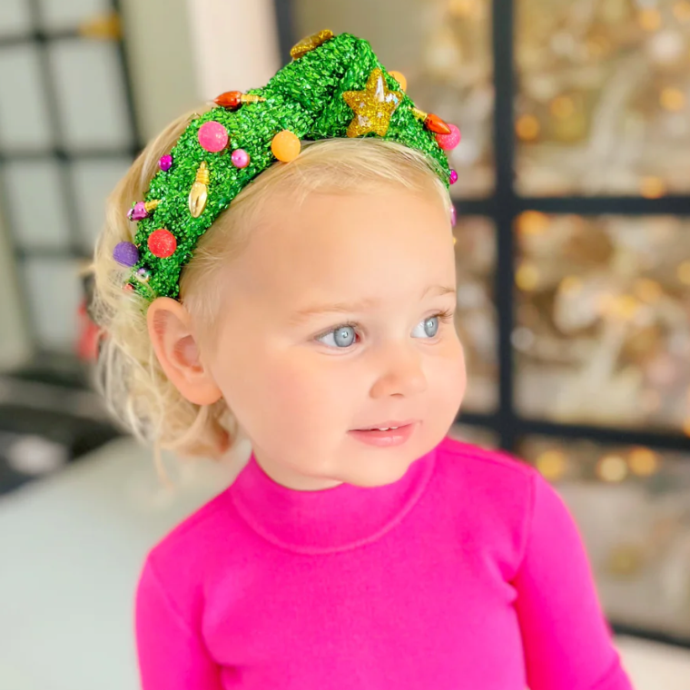 The Canton Christmas Shop Child Size Tinsel Christmas Tree Headband by Brianna Cannon for holiday parties and events on little girl