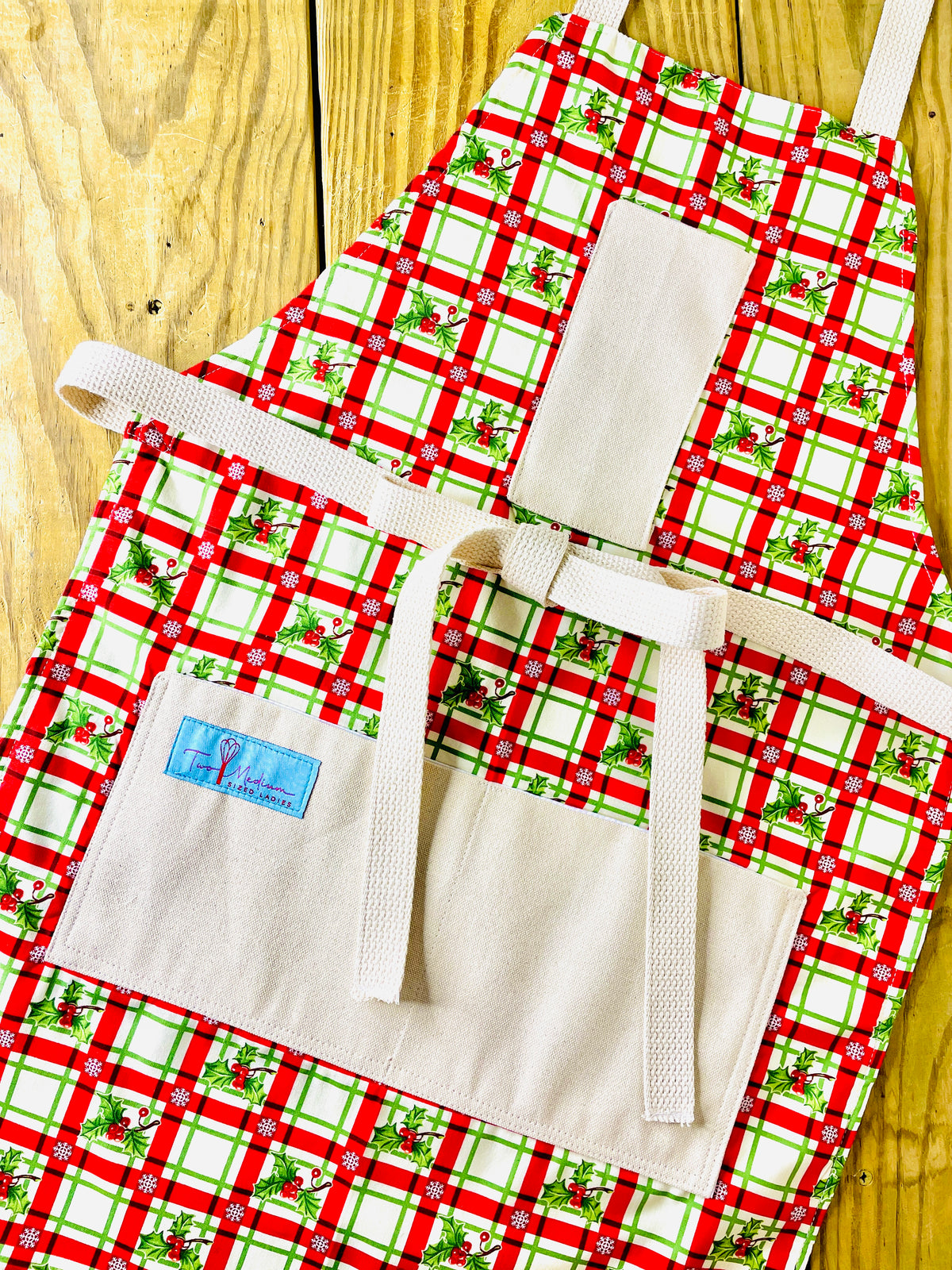 Christmas Plaid Holly Apron