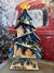 The Canton Christmas Shop Battery-Operated Light-Up LED Blue Wooden Christmas Tree with Village Scene Carved Animals Nature Wildlife Skiing Sledding Church in Shop