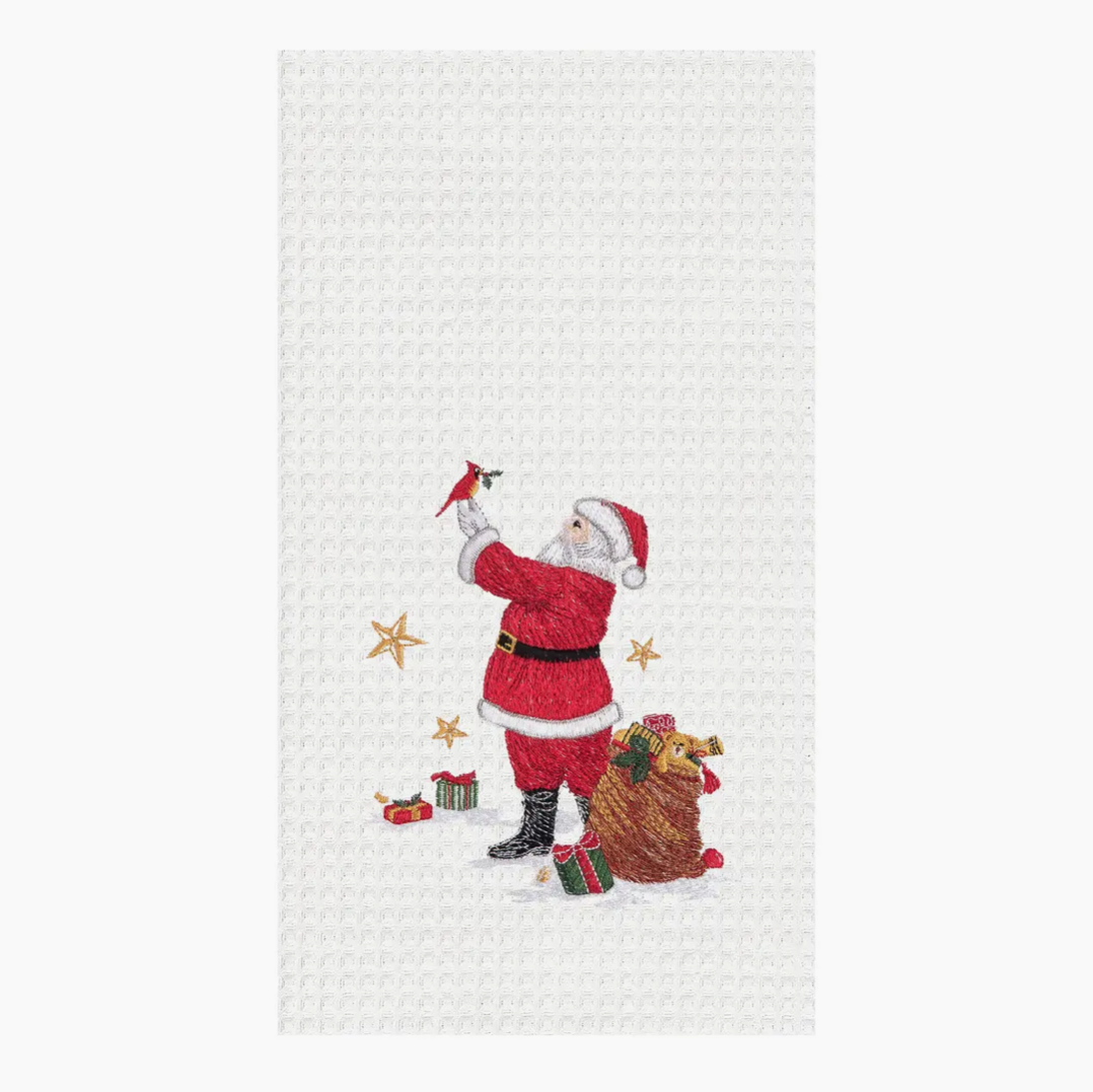 The Canton Christmas Shop Christmas Santa with Cardinal Kitchen Towel