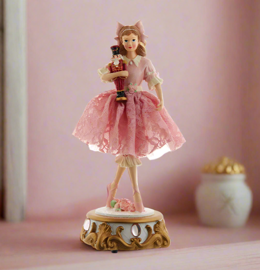 The Canton Christmas Shop Clara Ballet Nutcracker Musical Tabletop Decor music box by Kurt Adler in pink bedroom