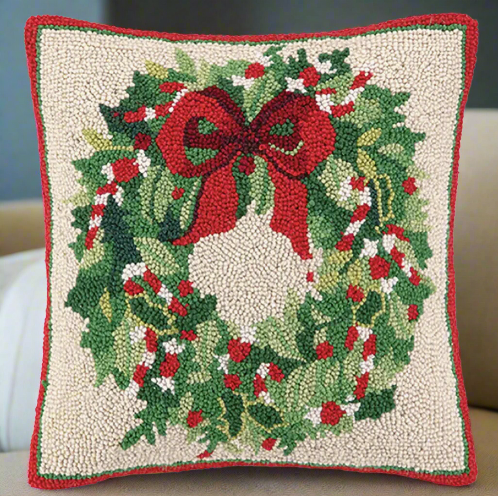 The Canton Christmas Shop Classic Christmas Wreath Hook Pillow