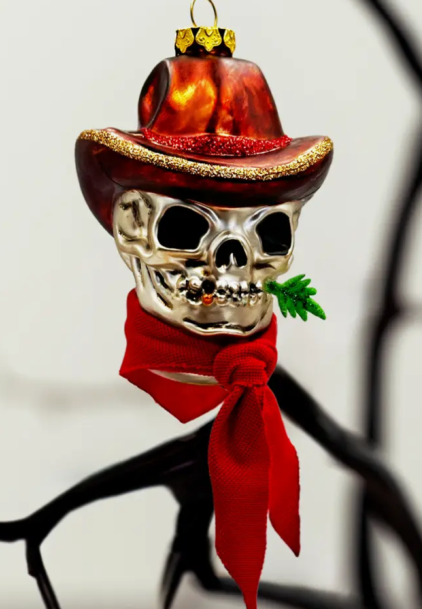 The Canton Christmas Shop Cowboy Skull Glass Ornament