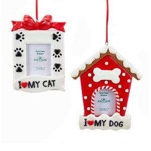 The Canton Christmas Shop Red and White Dog and Cat Picture Frame Ornaments by Kurt Adler