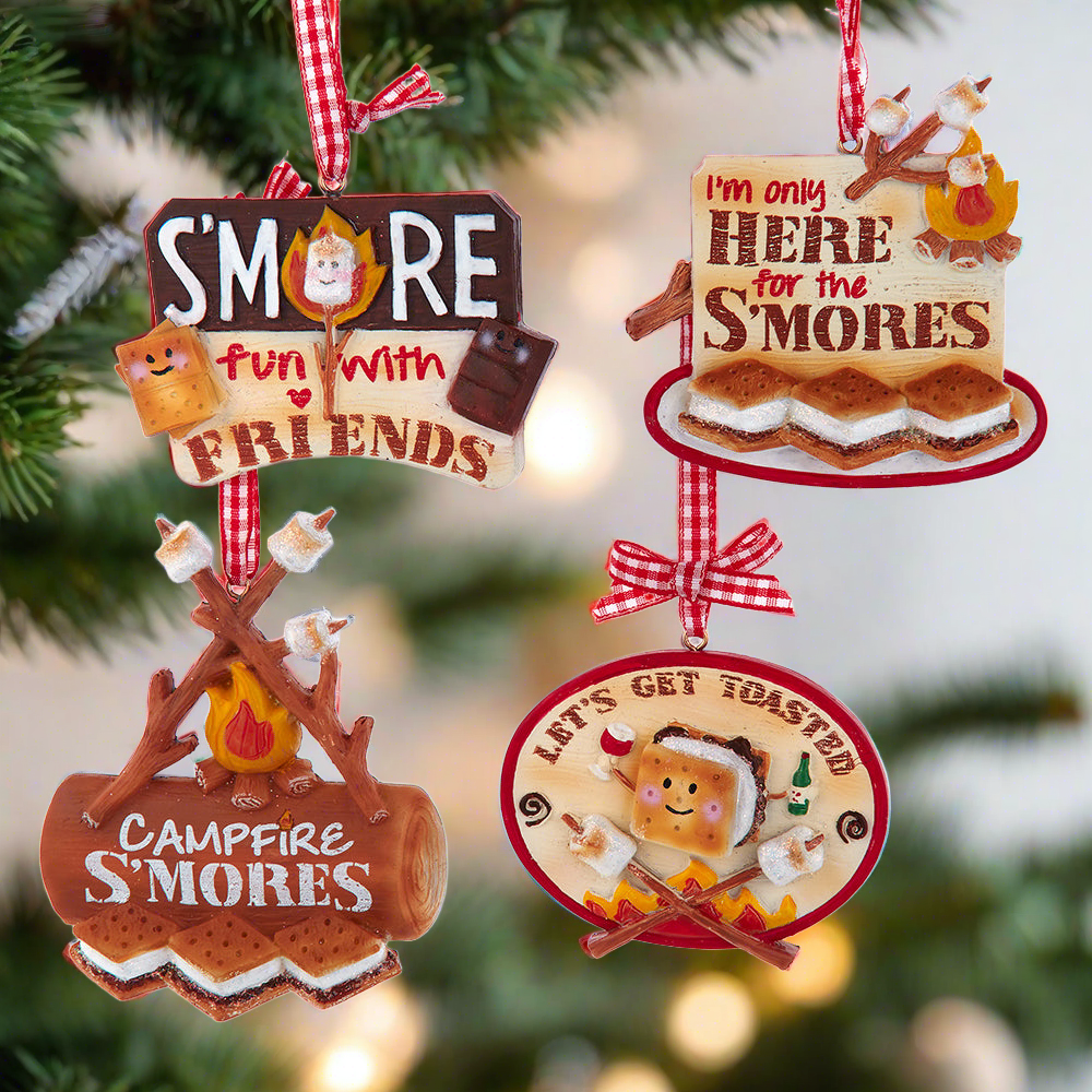 The Canton Christmas Shop Just Here for the S'mores Campfire S'mores Let's Get Toasted S'more fun with friends Kurt Adler Resin Christmas ornaments