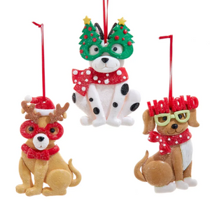 The Canton Christmas Shop Dogs with Glasses Claydough Ornament set by Kurt Adler