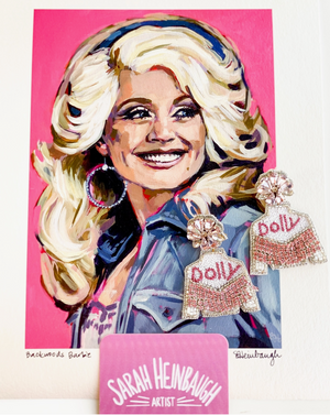 Dolly Parton Pink Fringe Jacket Beaded and Jeweled Earrings Tennessee Music Icon Backwoods Barbie
