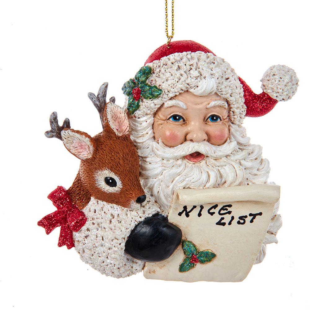 The Canton Christmas Shop Santa's Nice List with Reindeer holly mittens Kurt Adler ornament