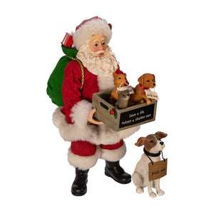 The Canton Christmas Shop Adopt A Shelter Pet Fabriche Santa with Dog 2 piece set by Kurt Adler 10 1/2" standing figurine on white background