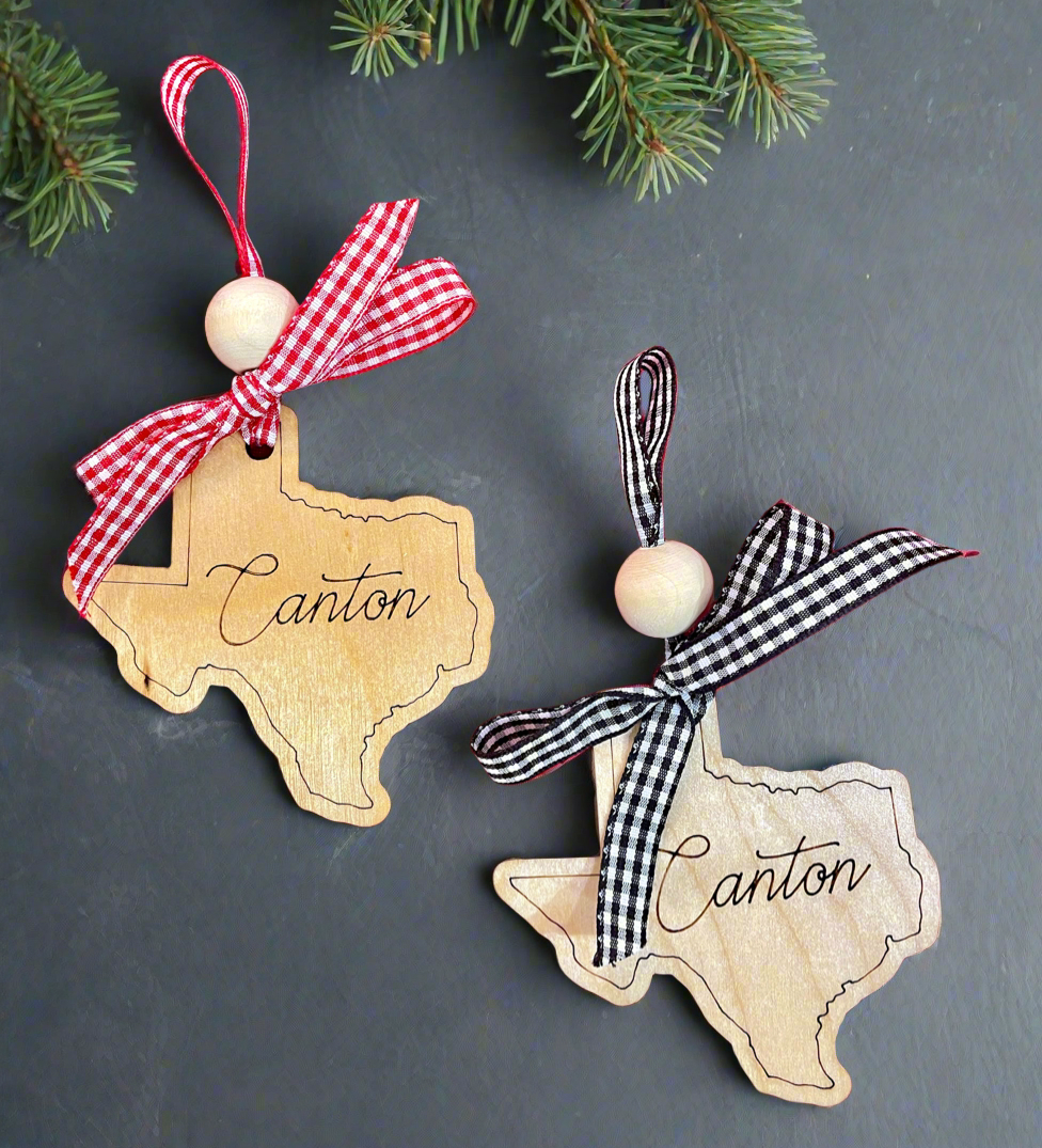 Canton Texas Wood Engraved Souvenir Ornament