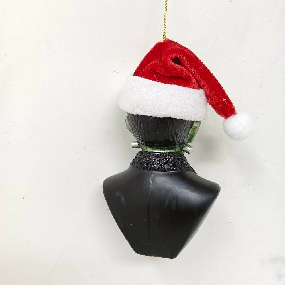 The Canton Christmas Shop Frankenstein Santa Hat Glass Christmas Ornament Goth Glittered Halloween Horror