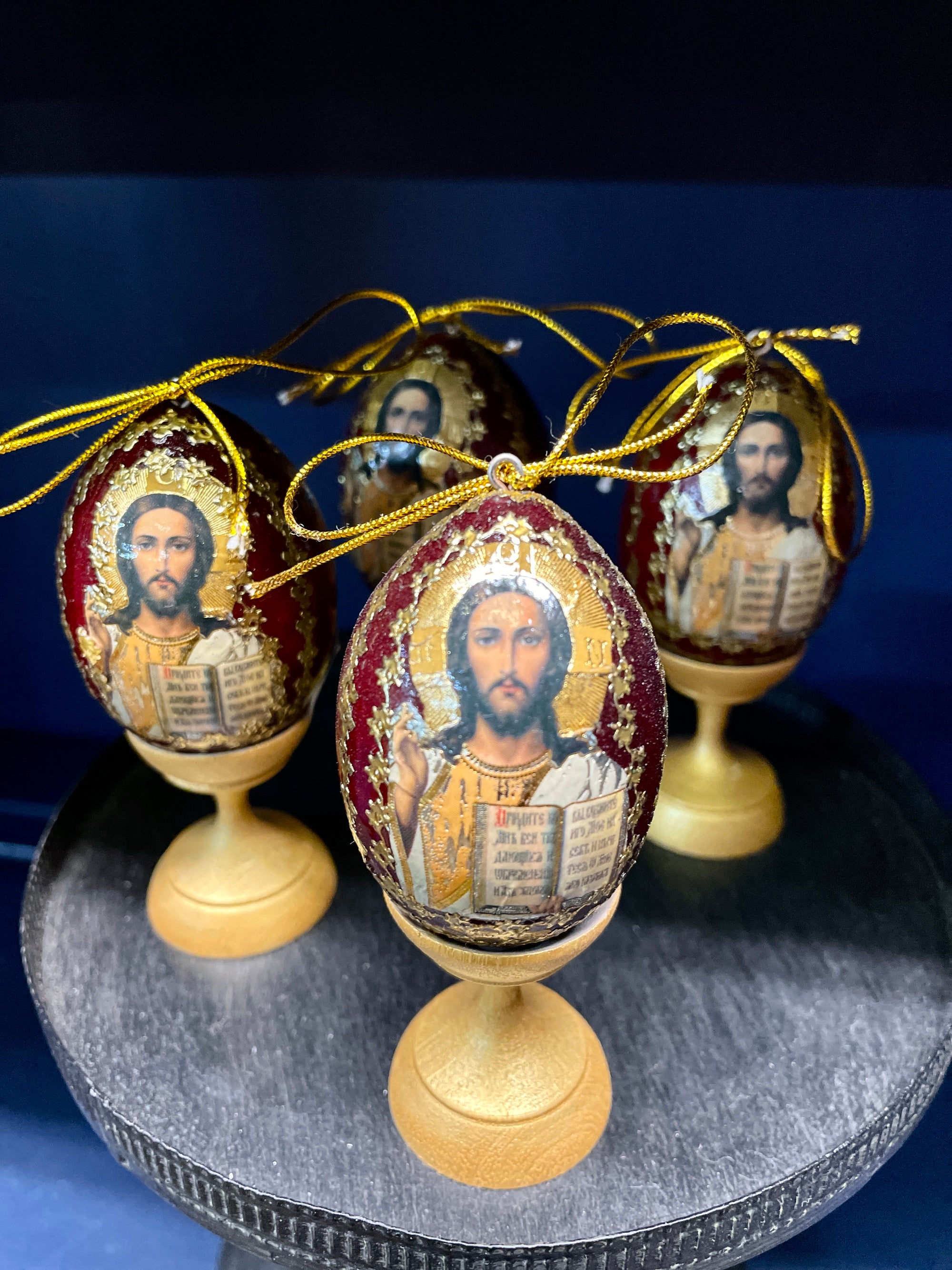 Jesus Mini Icon Painted Wooden Easter egg with FREE STAND