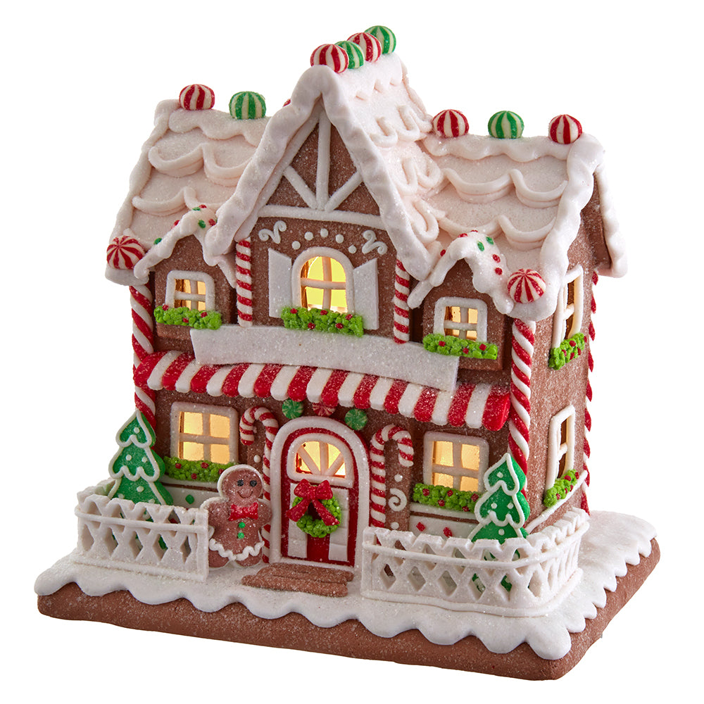 The Canton Christmas Shop 9" Battery Operated Light Up Gingerbread Two Story Mansion House  