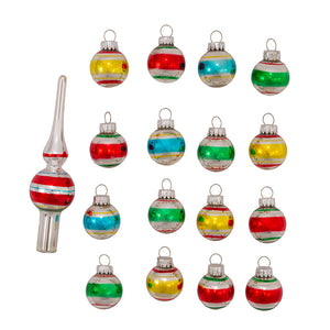 The Canton Christmas Shop Kurt Adler Early Years Mini Glass Balls and Tree Topper 17pc set vintage Christmas ornaments