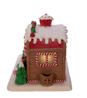 The Canton Christmas Shop 6" Gingerbread Camper LED House by Kurt Adler left side view