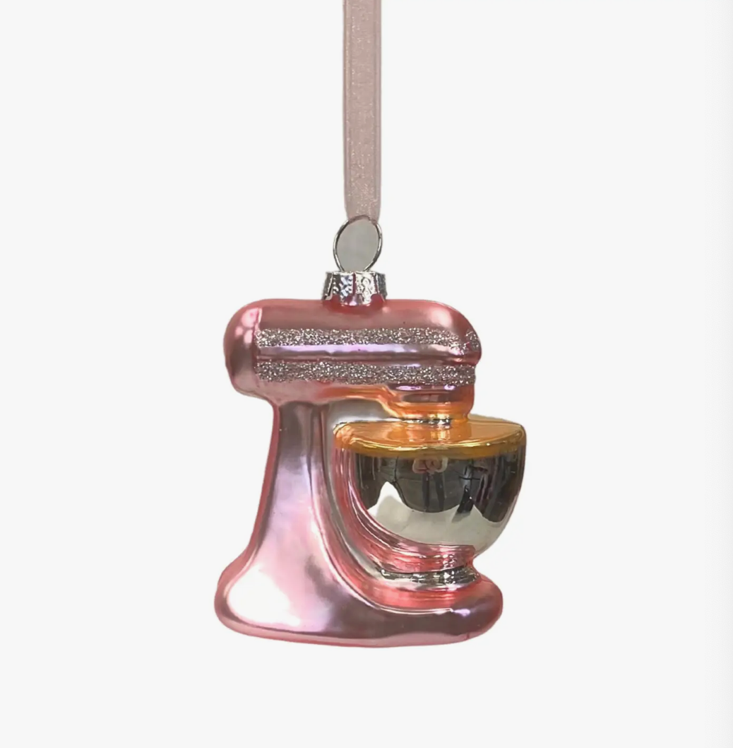The Canton Christmas Shop Glittery Pink Stand Mixer Glass Ornament