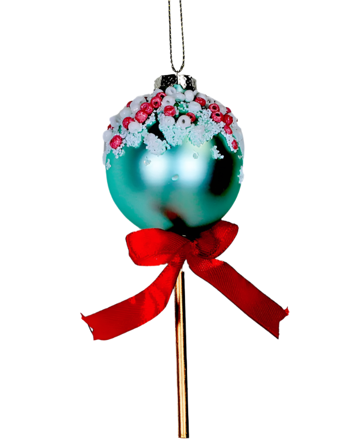 The Canton Christmas Shop Blue Glittery Cake Pop Glass Ornament on white background