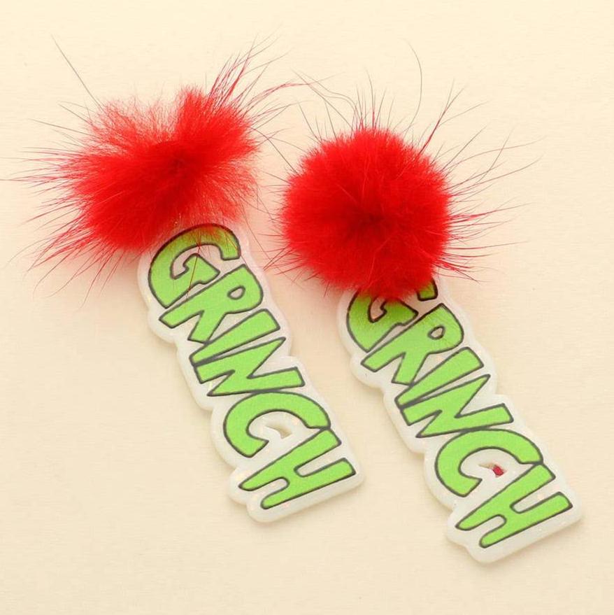 The Canton Christmas Shop Grinch Red Pom Pom Acrylic Earrings