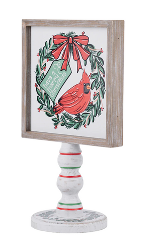The Canton Christmas Shop Have A Merry Christmas Cardinal Red Bird Stand from Glory Haus Double Sided with Painted red and green base