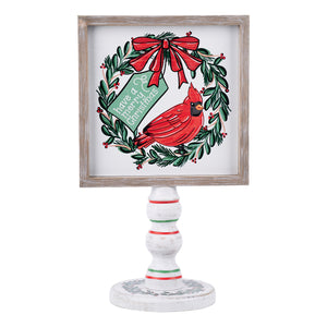 The Canton Christmas Shop Have A Merry Christmas Cardinal Red Bird Stand from Glory Haus with striped red and green base double sided