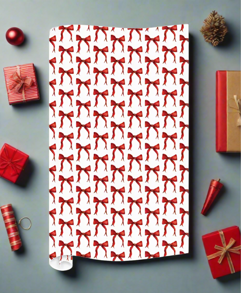 The Canton Christmas Shop Holiday Red Bow Wrapping Paper by Rosanne Beck
