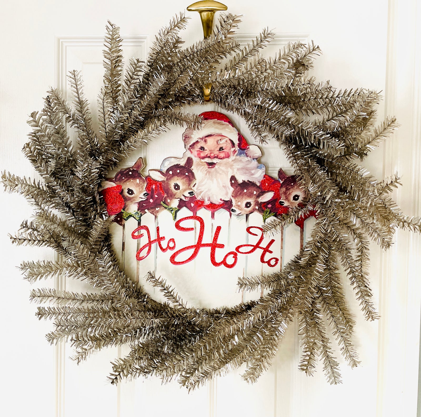 The Canton Christmas Shop Ho Ho Ho Vintage Santa Tinsel Wreath by Primitives by Kathy