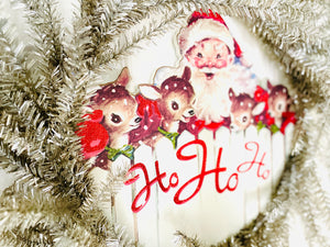 The Canton Christmas Shop Ho Ho Ho Vintage Santa Tinsel Wreath side view by Primitives by Kathy