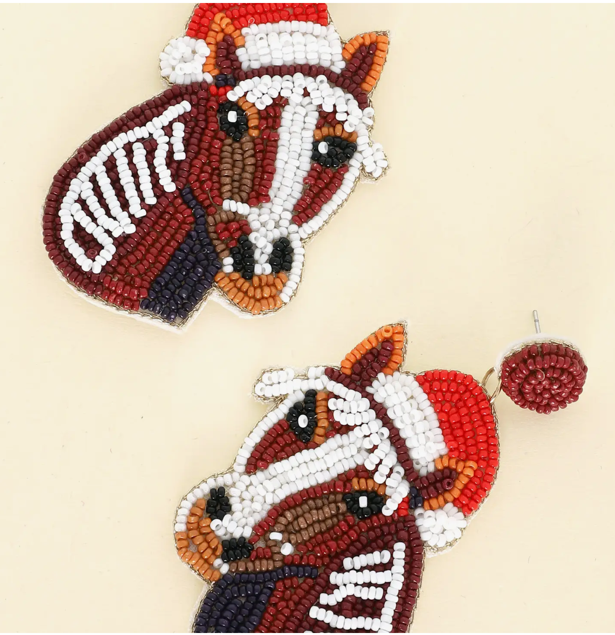 The Canton Christmas Shop Santa Hat Horse Beaded Drop Earrings Seed Bead Dangle Holiday Party Stocking Stuffer Teacher Gift