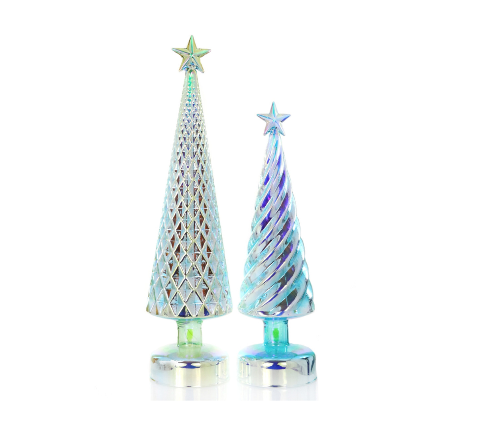 The Canton Christmas Shop Cody Foster iridescent lit green tree set of 2 glass trees