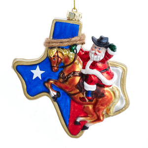 The Canton Christmas Shop Glass Texas Santa Handpainted Ornament by Kurt Adler 4 1/2"