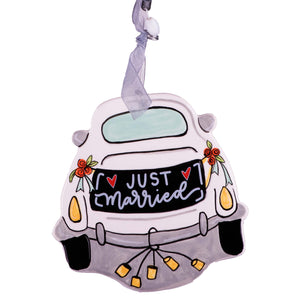 The Canton Christmas Shop Just Married Wedding Car Flat Ornament Personalizeable